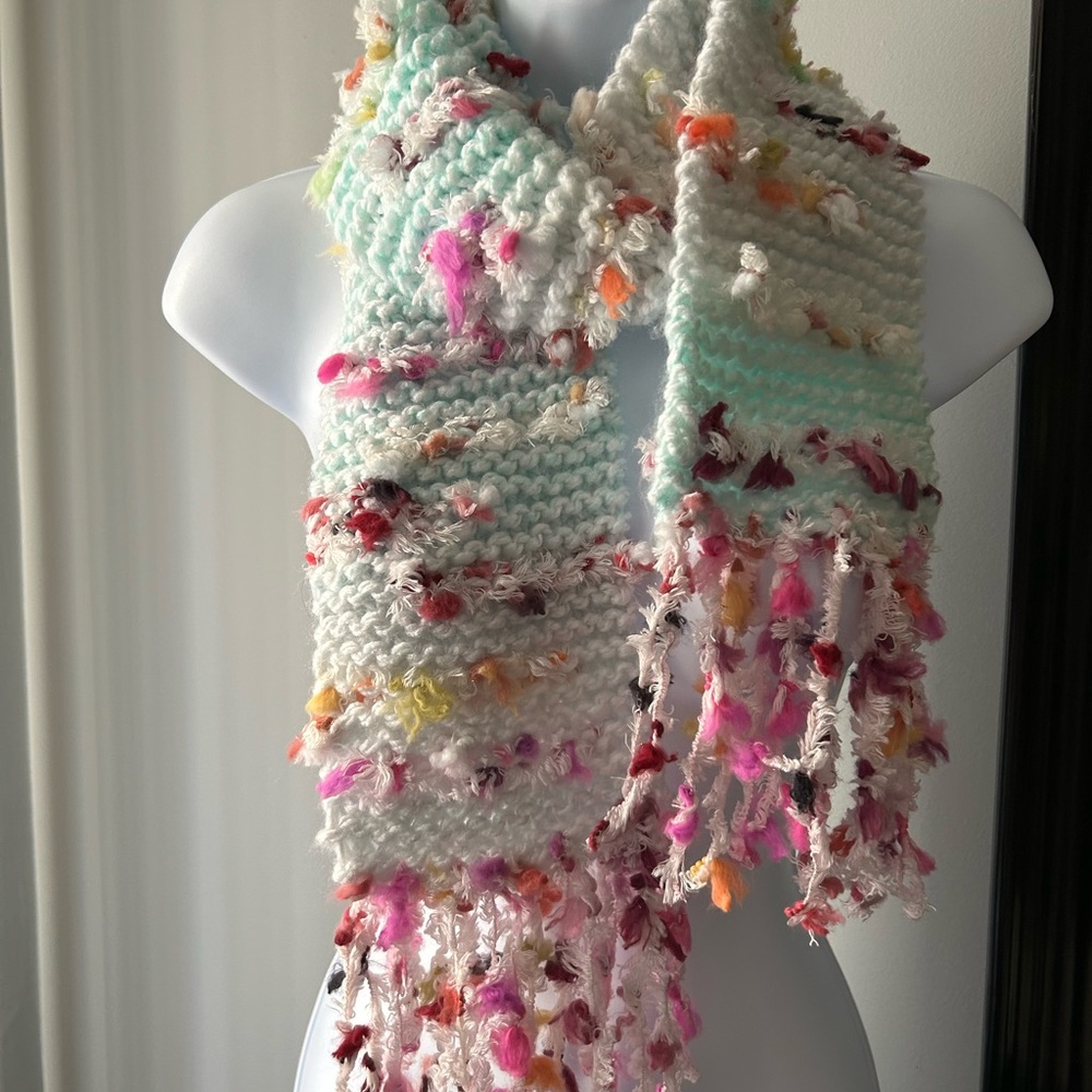 Colorful Knit Scarf with Fringe